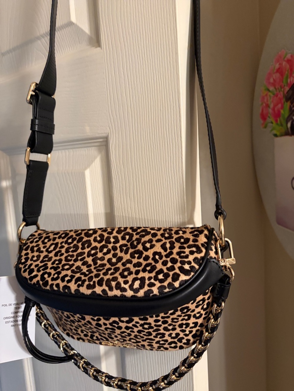 Michael Kors Leopard Print Crossbody Bag with Black Trim & Gold Hardware